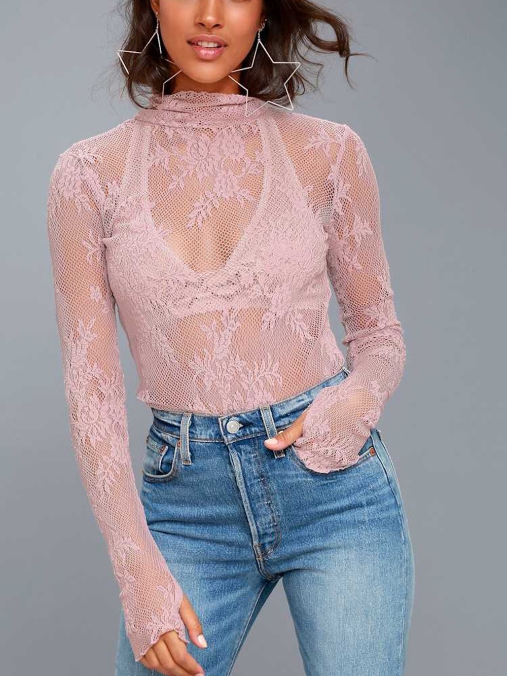 Free People Lace Turtleneck - Pink